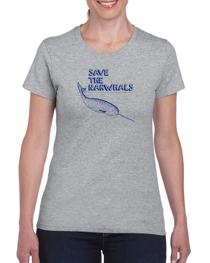 Save the Narwhals Womens T-shirt funny whale conservation preservation endangered species ocean animal mammal whale
