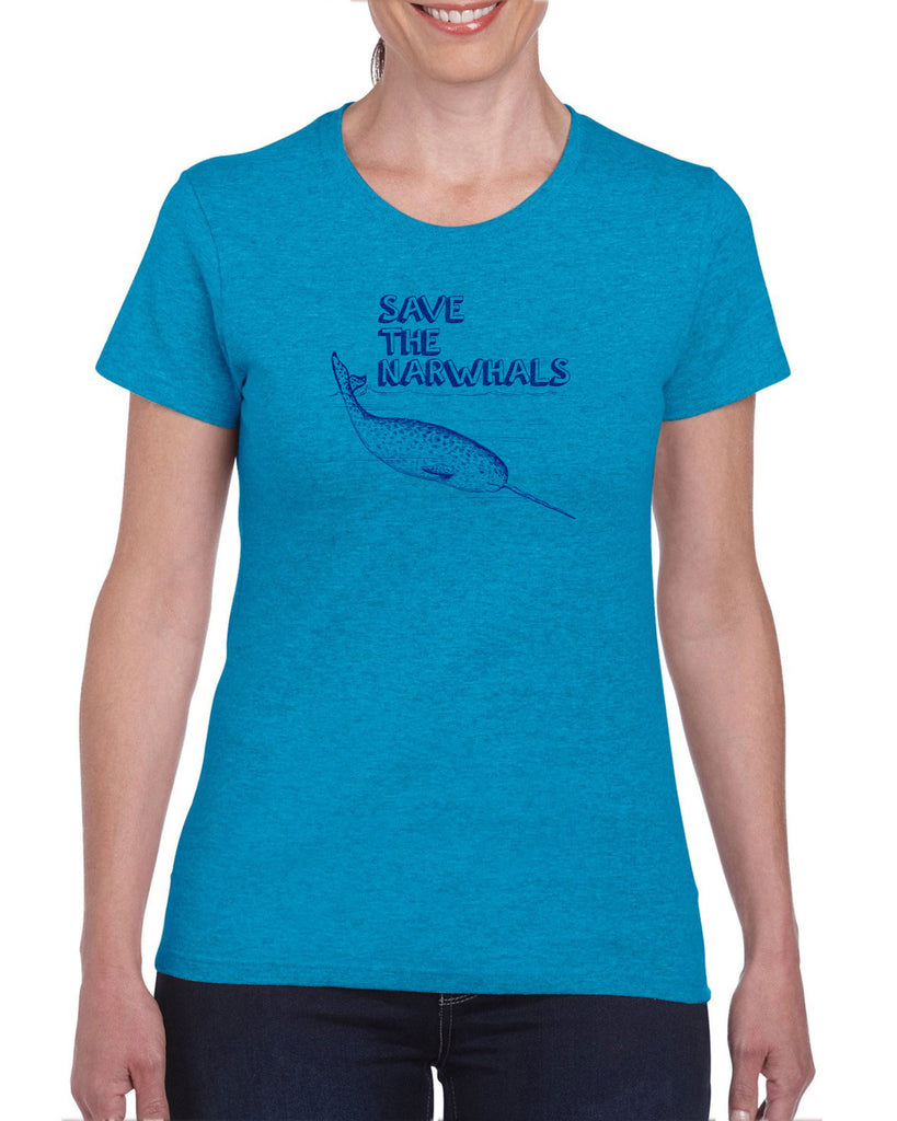 Save the Narwhals Womens T-shirt funny whale conservation preservation endangered species ocean animal mammal whale