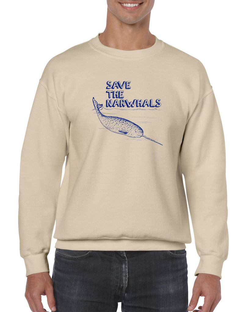 Save the Narwhals Crew Sweatshirt funny whale conservation preservation endangered species ocean animal mammal whale