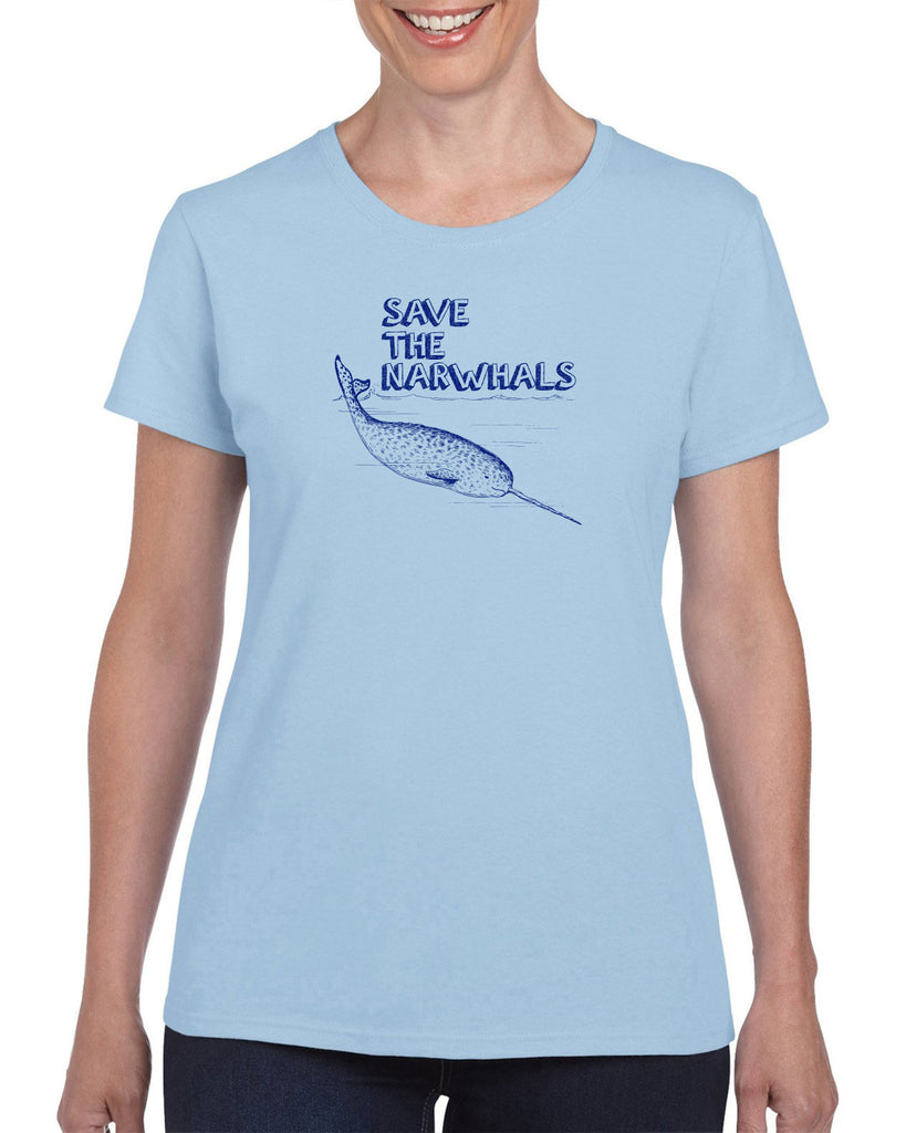 Save the Narwhals Womens T-shirt funny whale conservation preservation endangered species ocean animal mammal whale