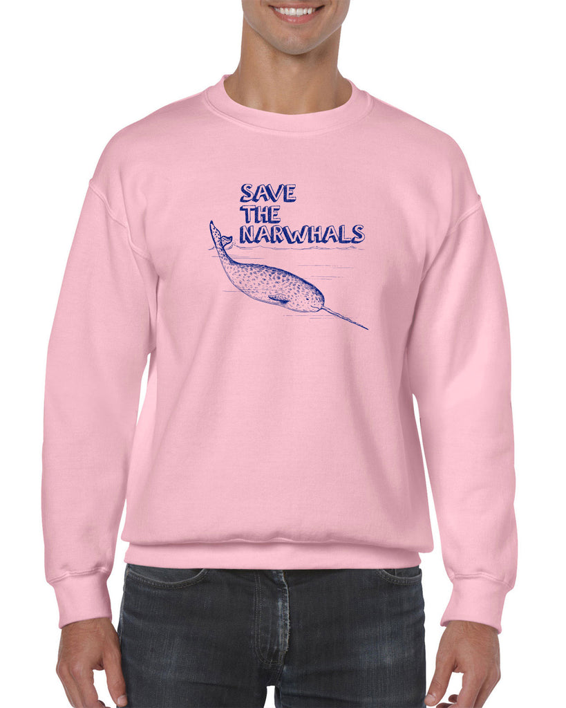 Save the Narwhals Crew Sweatshirt funny whale conservation preservation endangered species ocean animal mammal whale