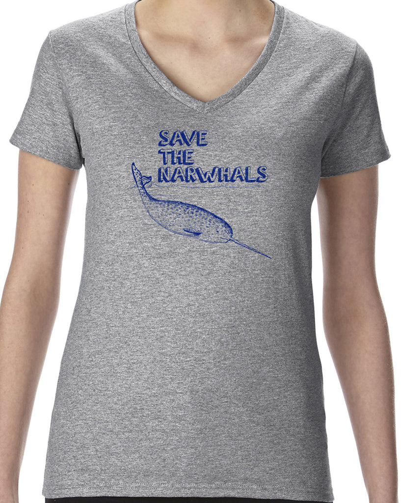 Women's Short Sleeve V-Neck T-Shirt - Save the Narwhals