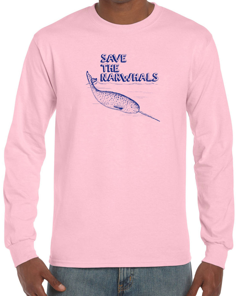 Save the Narwhals Mens Long Sleeve Shirt funny whale conservation preservation endangered species ocean animal mammal whale