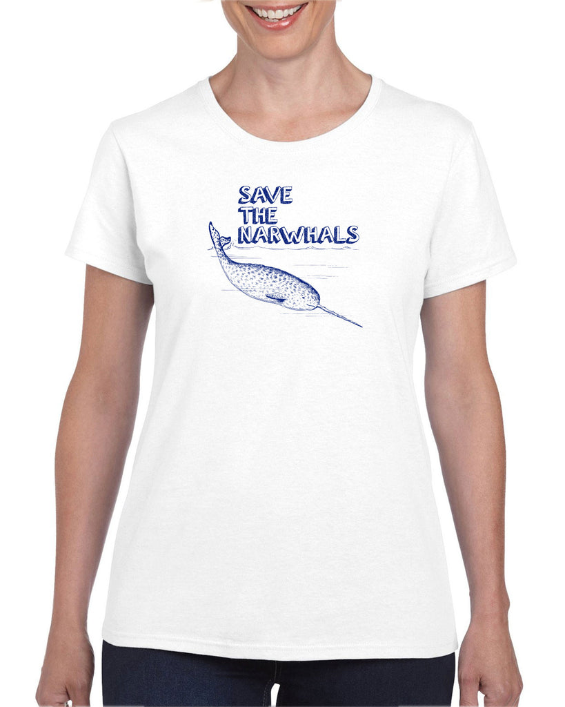 Save the Narwhals Womens T-shirt funny whale conservation preservation endangered species ocean animal mammal whale