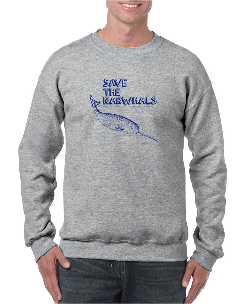 Save the Narwhals Crew Sweatshirt funny whale conservation preservation endangered species ocean animal mammal whale