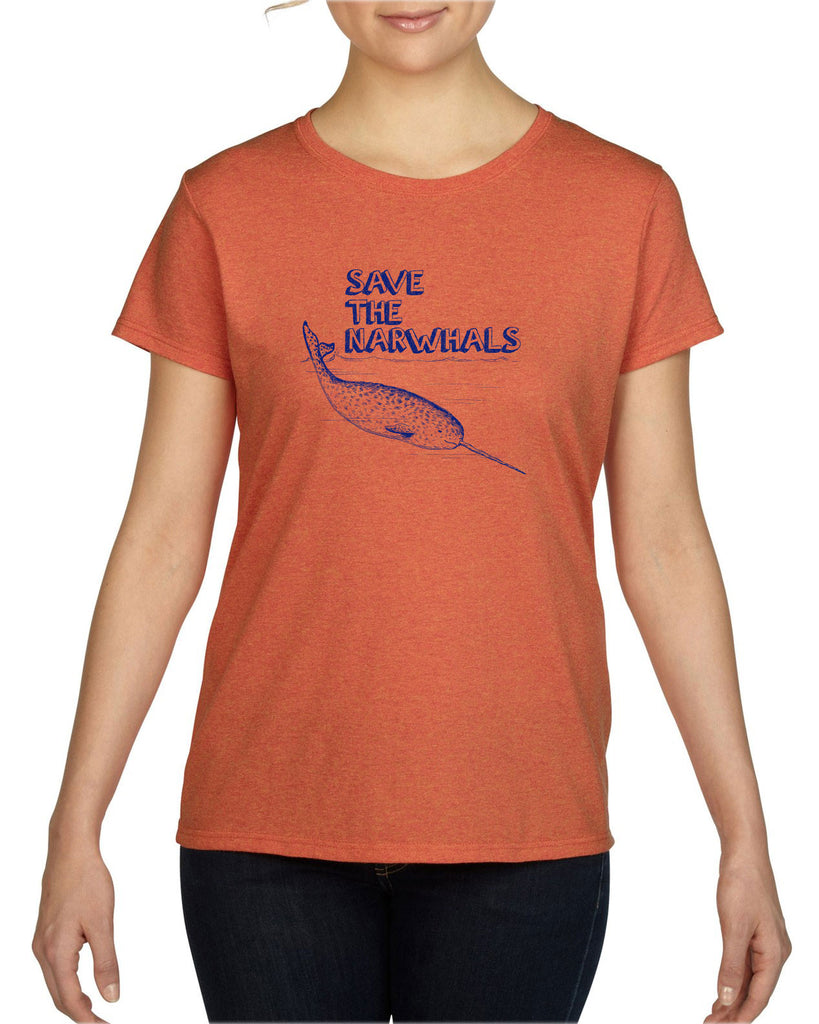 Save the Narwhals Womens T-shirt funny whale conservation preservation endangered species ocean animal mammal whale