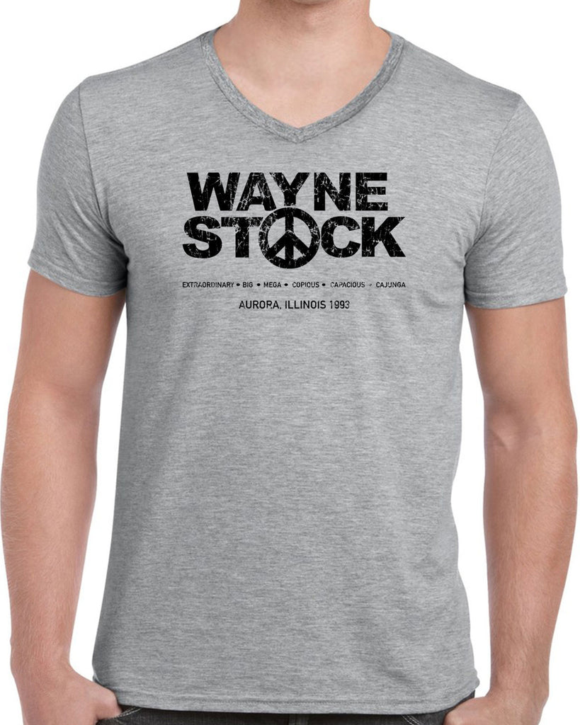 Waynestock Mens V-Neck T-shirt 90s 80s movie waynes world funny comedy halloween costume music festival vintage retro