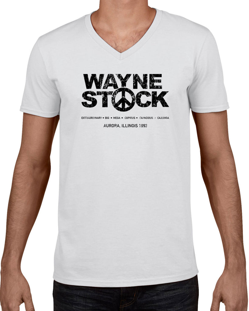 Waynestock Mens V-Neck T-shirt 90s 80s movie waynes world funny comedy halloween costume music festival vintage retro