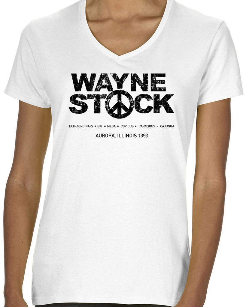 Waynestock Womens V-Neck T-shirt 90s 80s movie waynes world funny comedy halloween costume music festival vintage retro