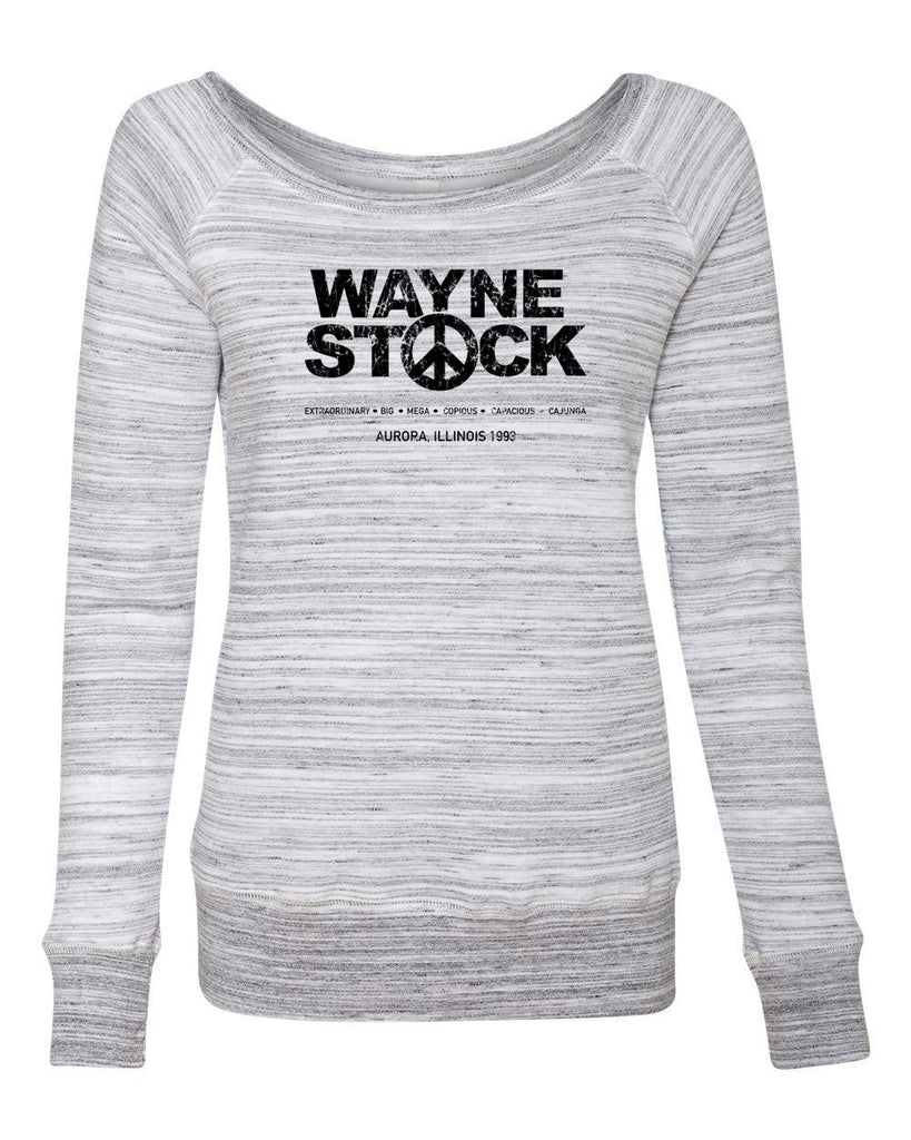 Waynestock Womens Off The Shoulder Crew Sweatshirt 90s 80s movie waynes world funny comedy halloween costume music festival vintage retro