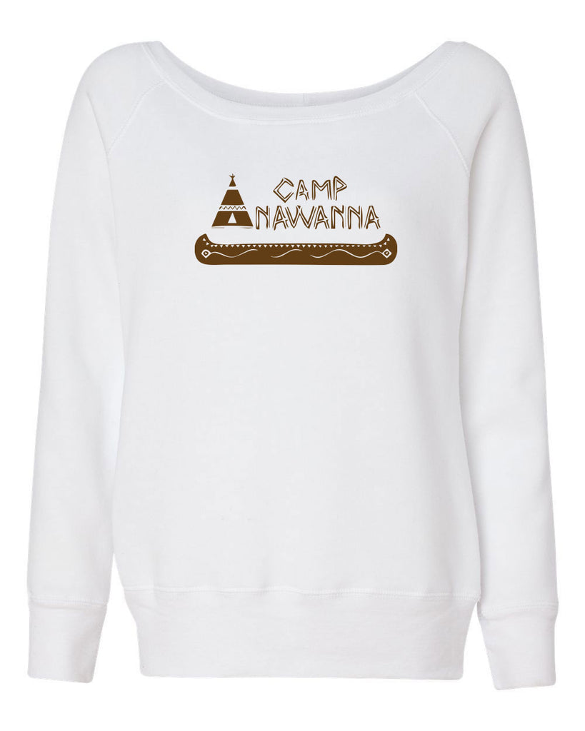 Camp Anawanna Off The Shoulder Womens Crew Sweatshirt Funny Tv Show Salute Our Shorts Halloween Costume Counselor 90s Funny Vintage Retro