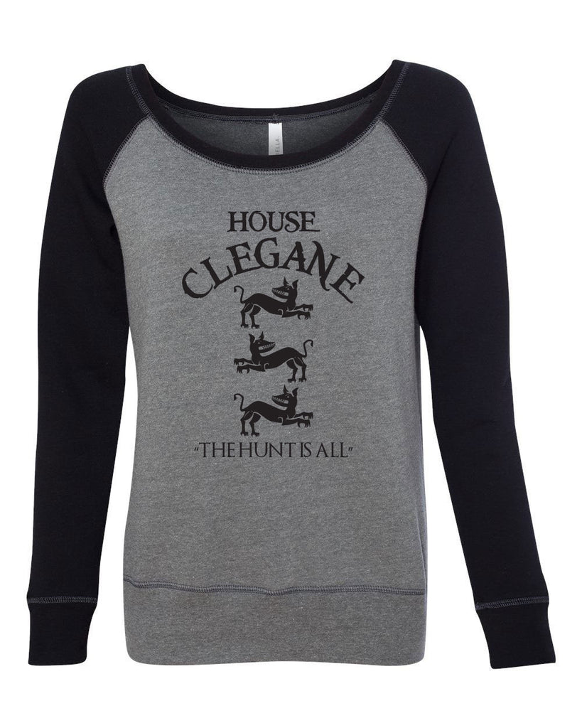 House Clegane Off the Shoulder Womens Crew Sweatshirt funny game of thrones sigil the mountain hound westeros king castle the hunt is all