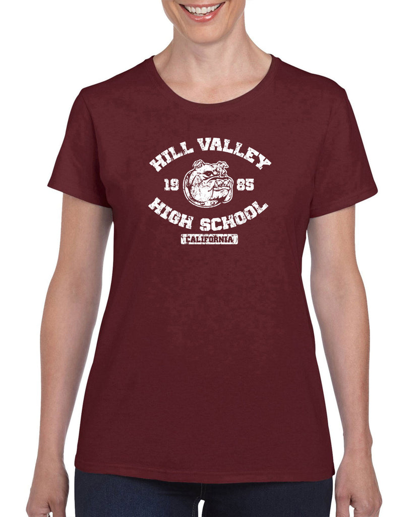 Hill Valley High School Womens T-Shirt Funny 80s Movie Back To The Future Marty Mcfly Halloween Costume Vintage Retro