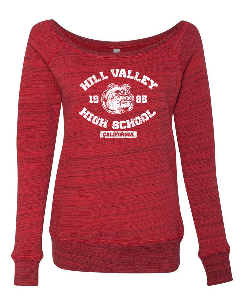 Hill Valley High School Womens Off The Shoulder Crew Sweatshirt Funny 80s Movie Back To The Future Marty Mcfly Halloween Costume Vintage Retro