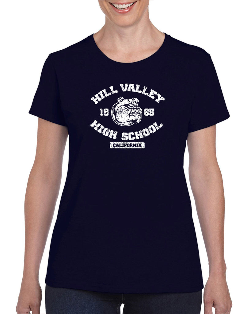 Hill Valley High School Womens T-Shirt Funny 80s Movie Back To The Future Marty Mcfly Halloween Costume Vintage Retro