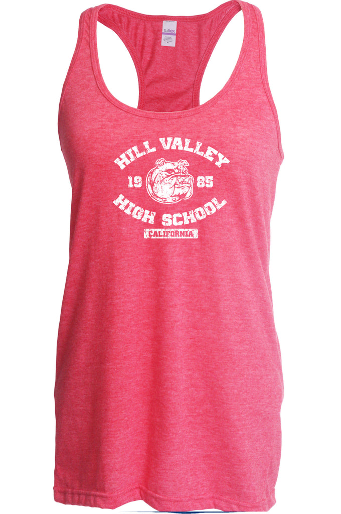 Hill Valley High School Womens Racer Back Tank Top racerback Funny 80s Movie Back To The Future Marty Mcfly Halloween Costume Vintage Retro