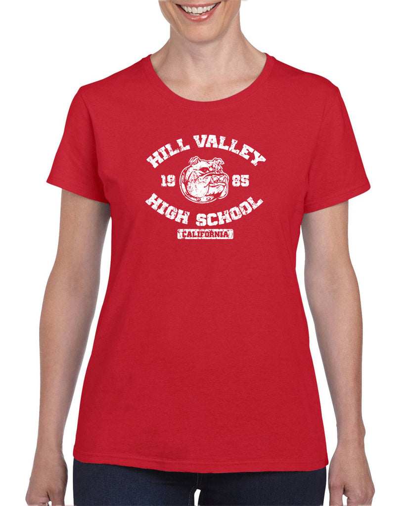 Hill Valley High School Womens T-Shirt Funny 80s Movie Back To The Future Marty Mcfly Halloween Costume Vintage Retro