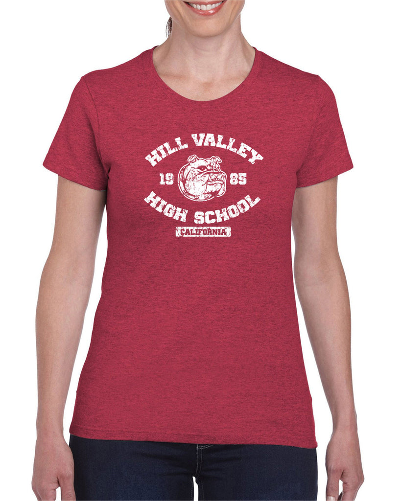 Hill Valley High School Womens T-Shirt Funny 80s Movie Back To The Future Marty Mcfly Halloween Costume Vintage Retro