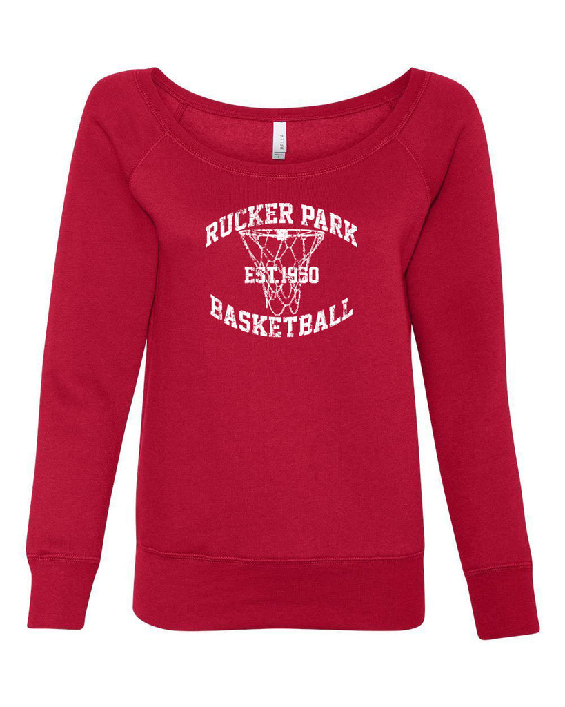 Rucker Park Basketball Womens Off The Shoulder Crew Sweatshirt Harlem New York Manhattan Hoops Baller Sports Vintage Retro