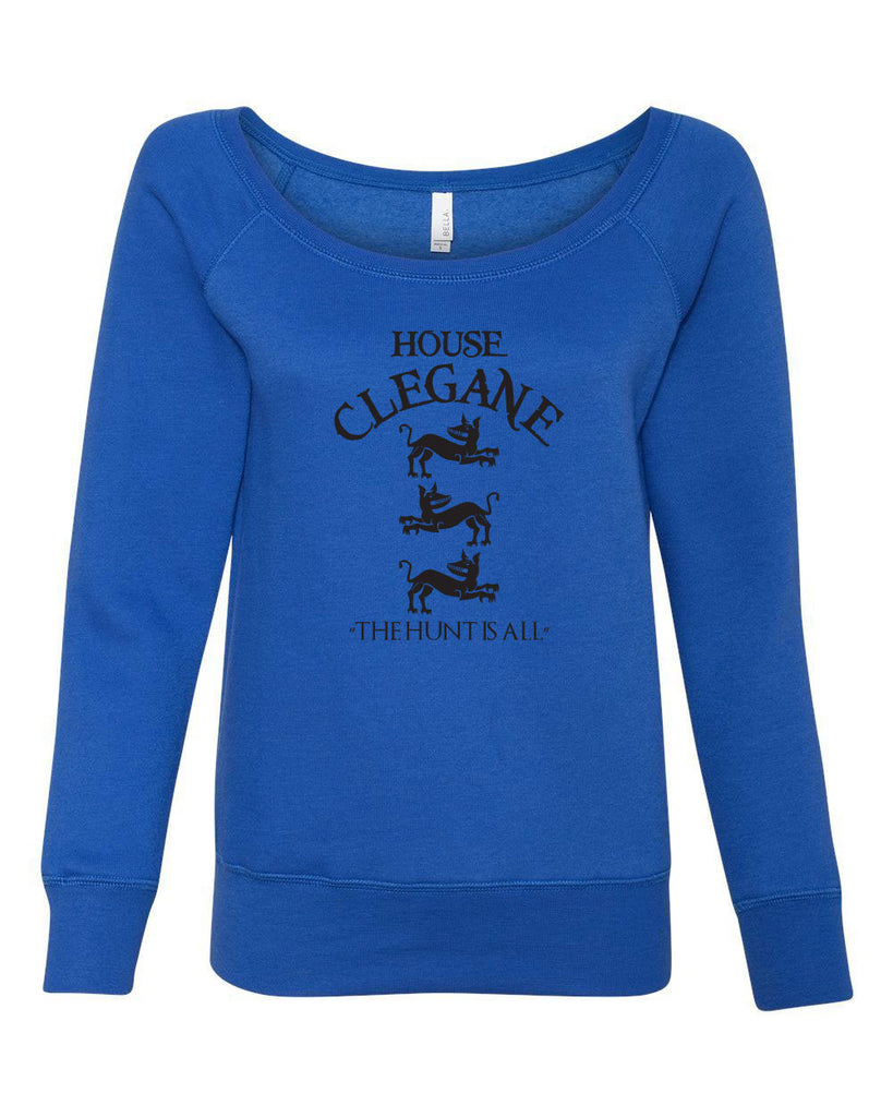 House Clegane Off the Shoulder Womens Crew Sweatshirt funny game of thrones sigil the mountain hound westeros king castle the hunt is all