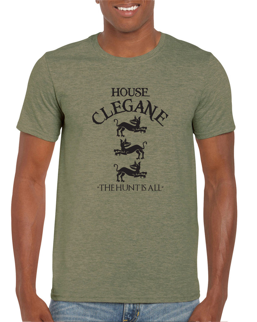 House Clegane Mens Short Sleeve Shirt funny game of thrones sigil the mountain hound westeros king castle the hunt is all