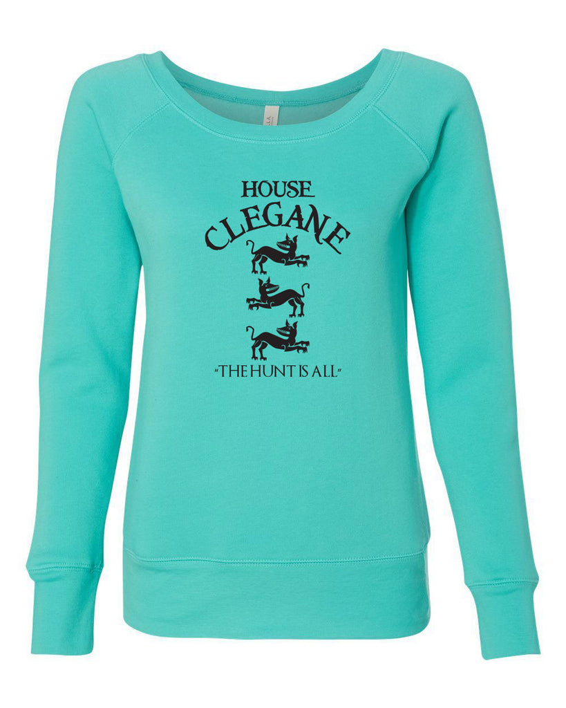 House Clegane Off the Shoulder Womens Crew Sweatshirt funny game of thrones sigil the mountain hound westeros king castle the hunt is all