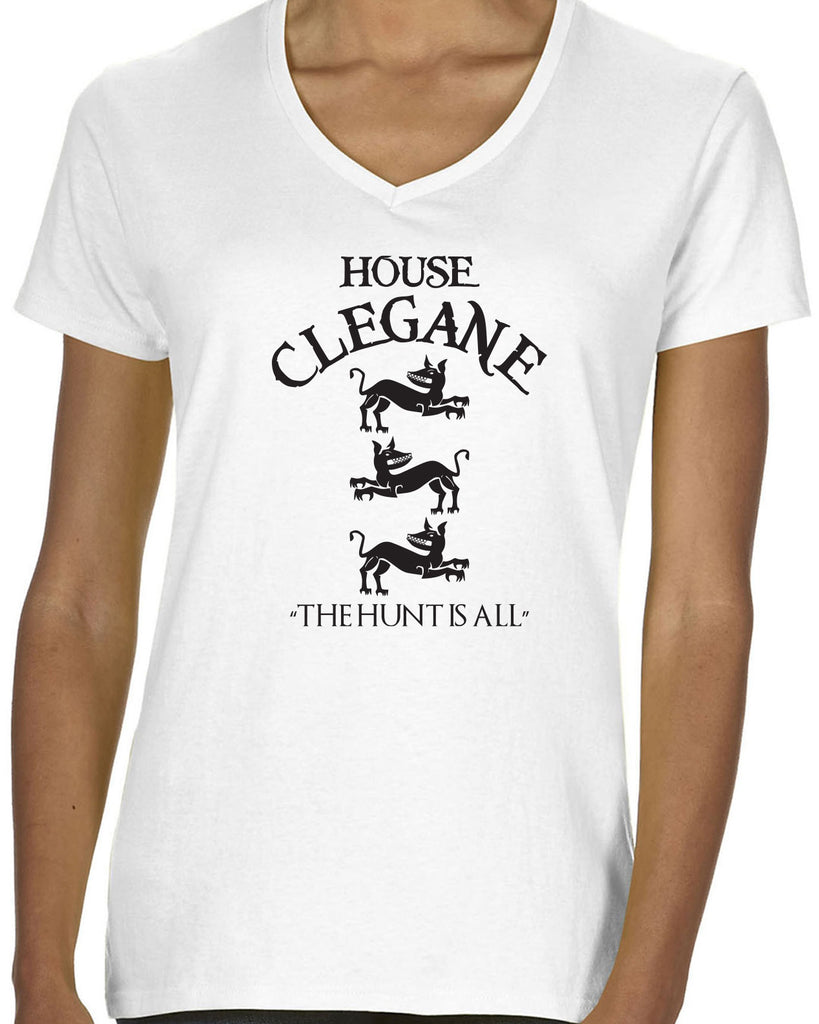 House Clegane Womens V-neck Shirt funny game of thrones sigil the mountain hound westeros king castle the hunt is all