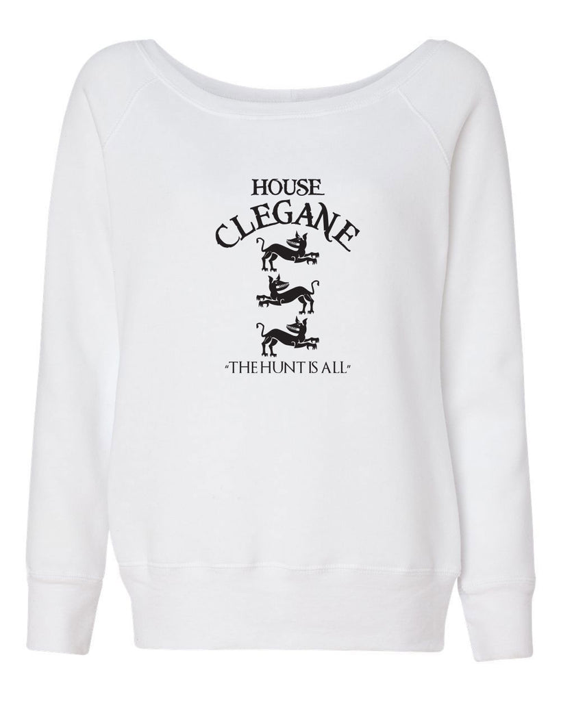 House Clegane Off the Shoulder Womens Crew Sweatshirt funny game of thrones sigil the mountain hound westeros king castle the hunt is all