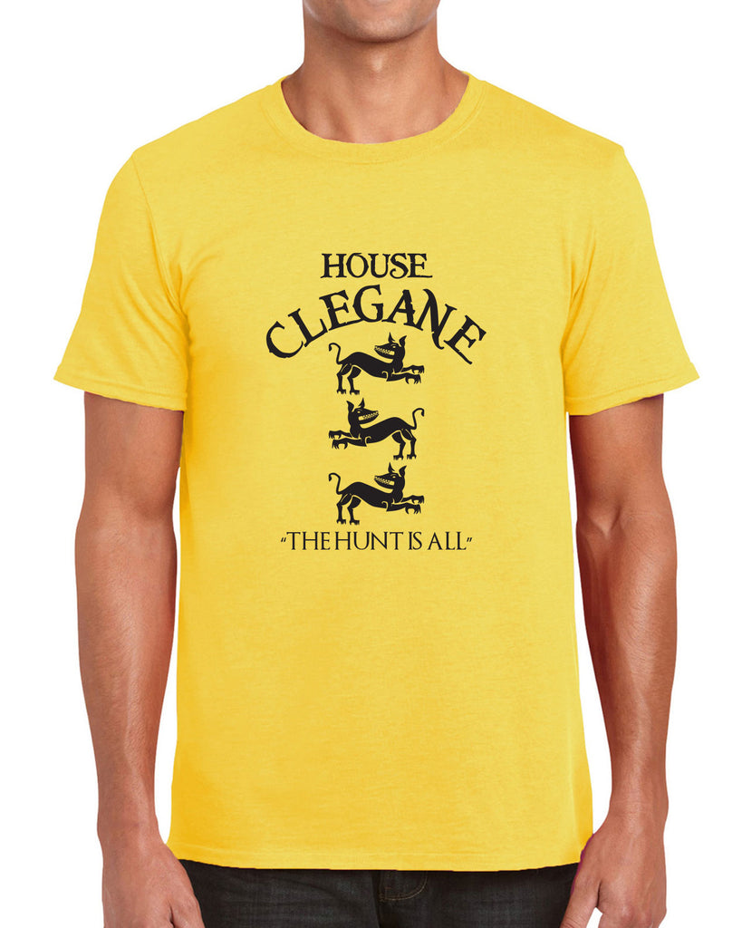 House Clegane Mens Short Sleeve Shirt funny game of thrones sigil the mountain hound westeros king castle the hunt is all
