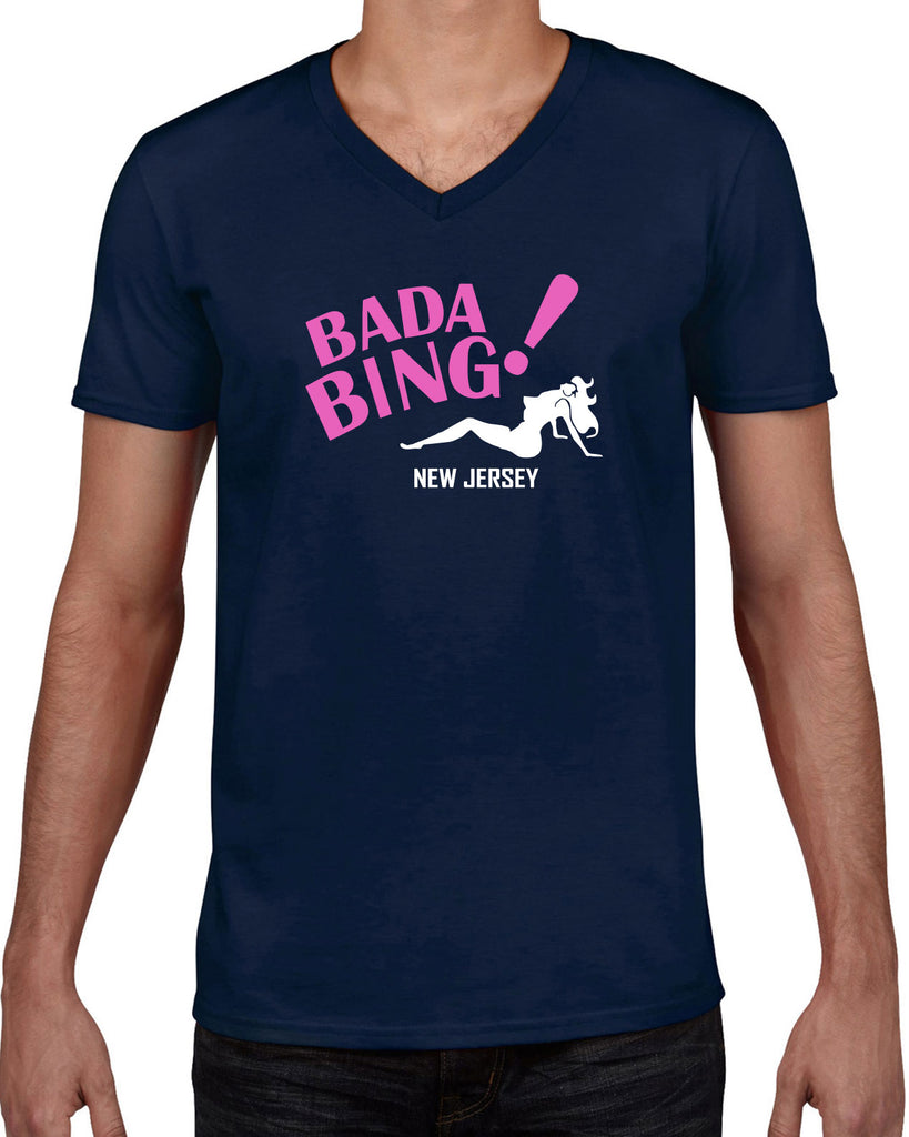 Bada Bing Mens V-Neck Shirt 90s Tv Show Sopranos Mobster Mafia Mob Boss Strip Club New Jersey Vintage Retro