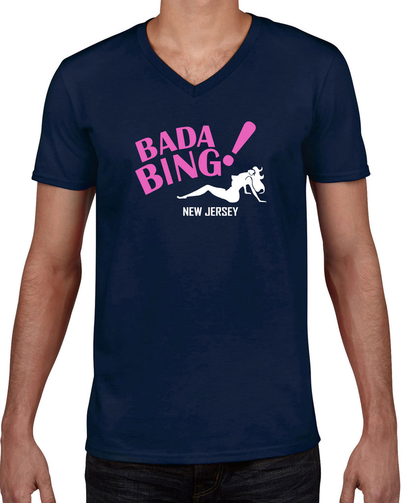 Bada Bing Mens V-Neck Shirt 90s Tv Show Sopranos Mobster Mafia Mob Boss Strip Club New Jersey Vintage Retro