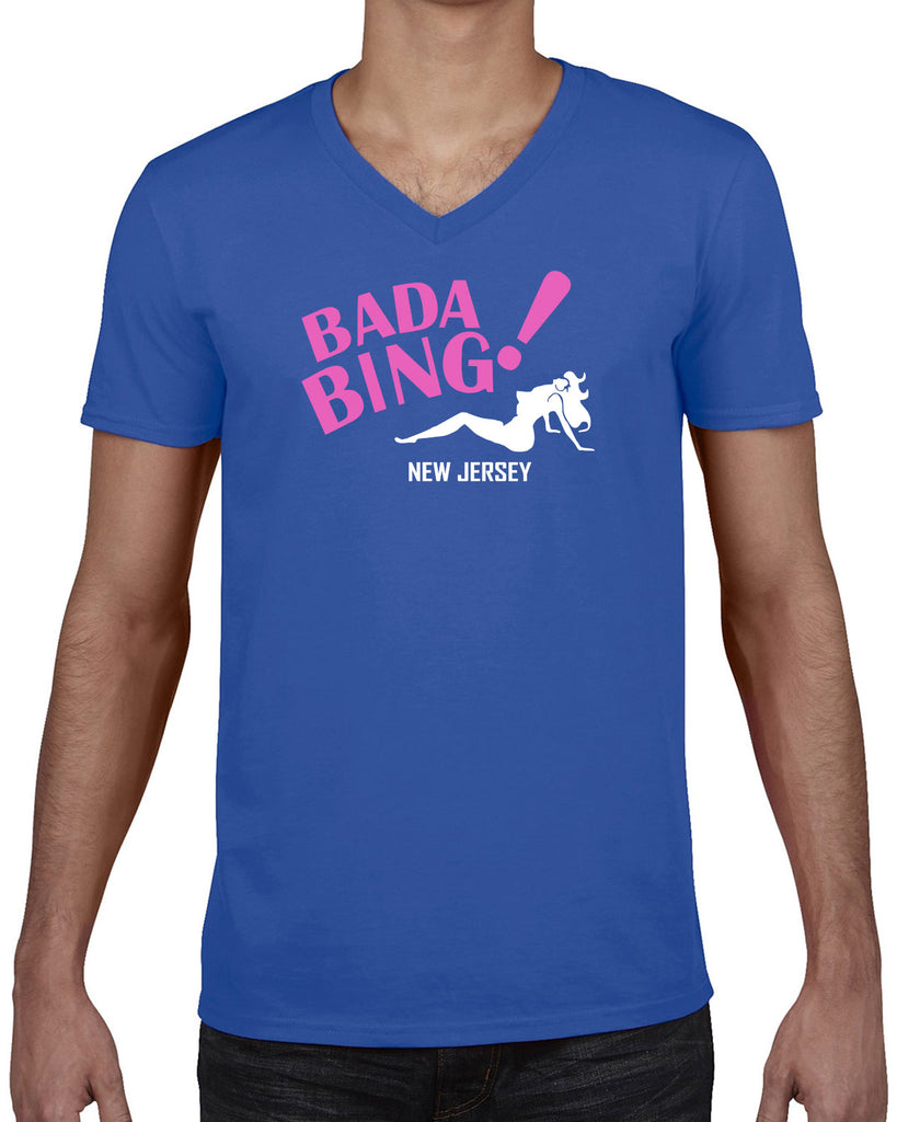 Bada Bing Mens V-Neck Shirt 90s Tv Show Sopranos Mobster Mafia Mob Boss Strip Club New Jersey Vintage Retro