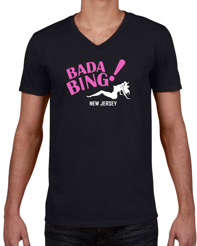 Bada Bing Mens V-Neck Shirt 90s Tv Show Sopranos Mobster Mafia Mob Boss Strip Club New Jersey Vintage Retro