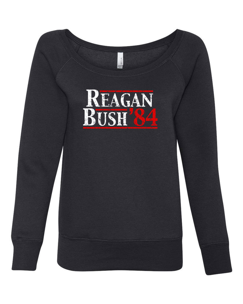 Reagan Bush 1984 Womens Off The Shoulder Crew Sweatshirt election campaign rally president 80s party costume vintage retro