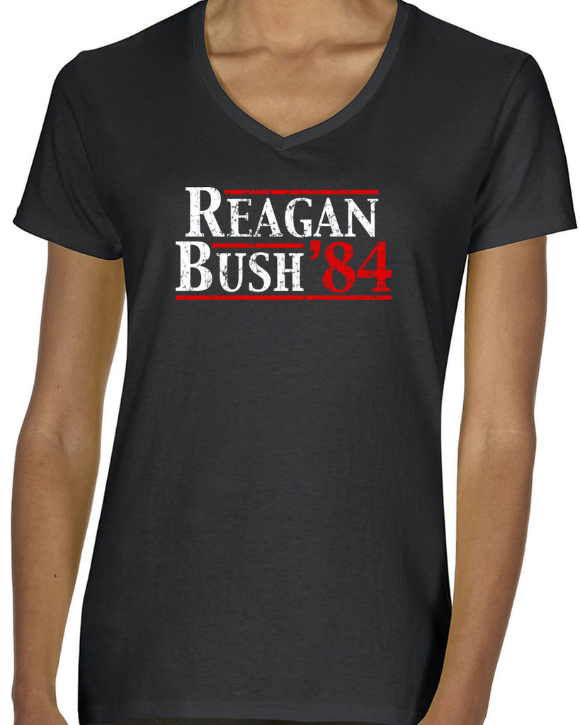 Reagan Bush 1984 Women's V-neck Shirt election campaign rally president 80s party costume vintage retro