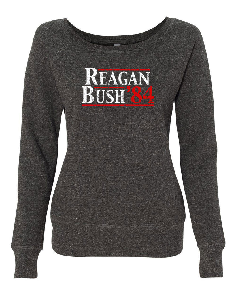 Reagan Bush 1984 Womens Off The Shoulder Crew Sweatshirt election campaign rally president 80s party costume vintage retro