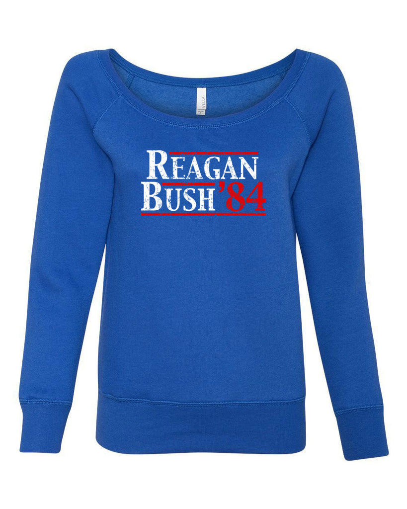 Reagan Bush 1984 Womens Off The Shoulder Crew Sweatshirt election campaign rally president 80s party costume vintage retro