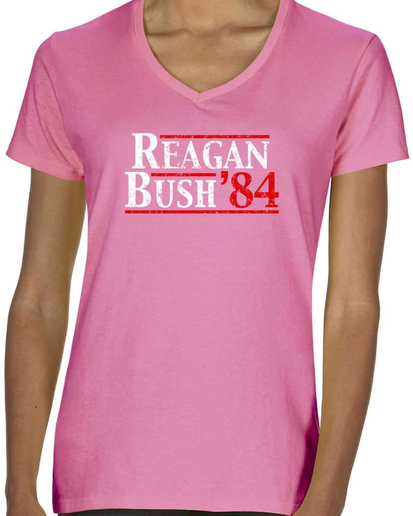 Reagan Bush 1984 Women's V-neck Shirt election campaign rally president 80s party costume vintage retro