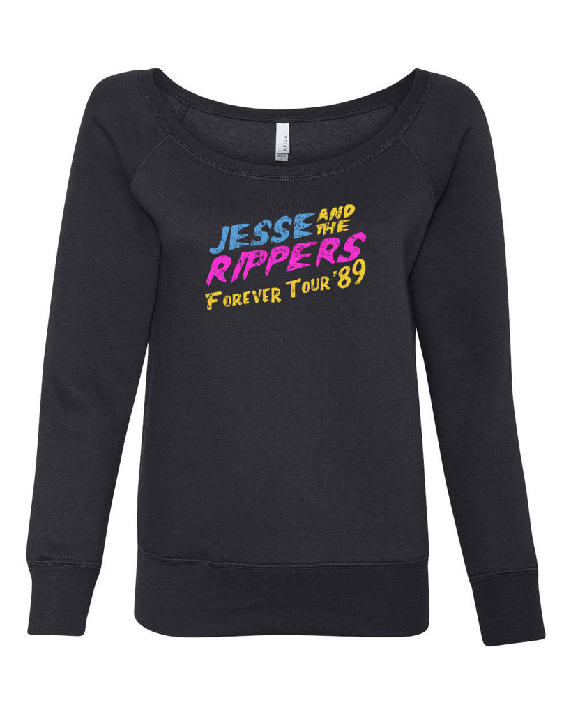Jesse and the Rippers Forever Tour Womens Off The Shoulder Crew Sweatshirt 80s Tv Show 90s Uncle Jesse Halloween Costume Party College Full House Vintage Retro