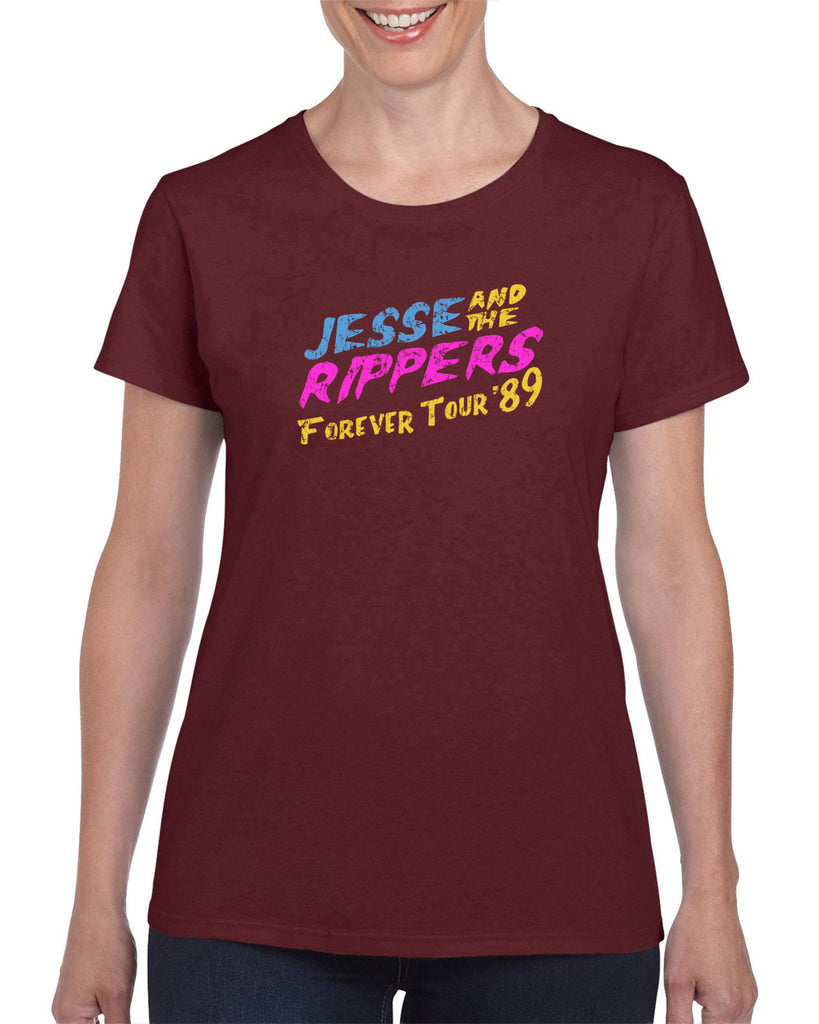 Jesse and the Rippers Forever Tour Womens T-Shirt 80s Tv Show 90s Uncle Jesse Halloween Costume Party College Full House Vintage Retro