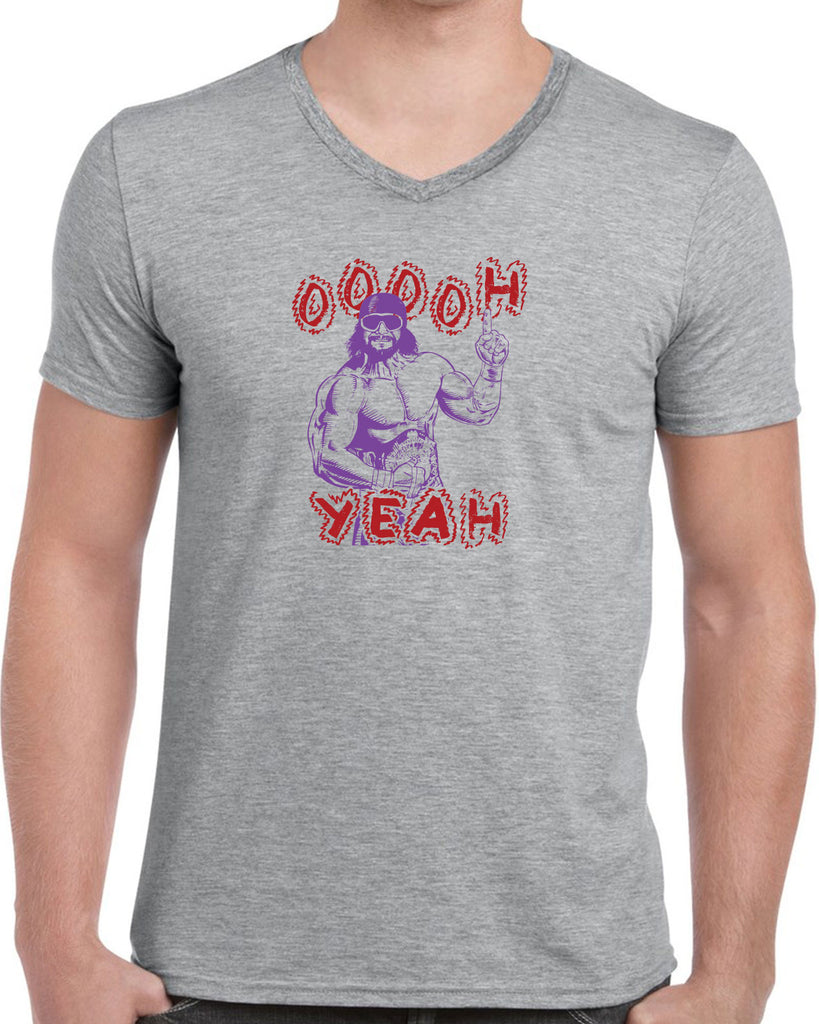 Oh Yeah Mens V-Neck Shirt Wrestling Wrestler Macho Legend Icon 80s Man College Party Vintage Retro