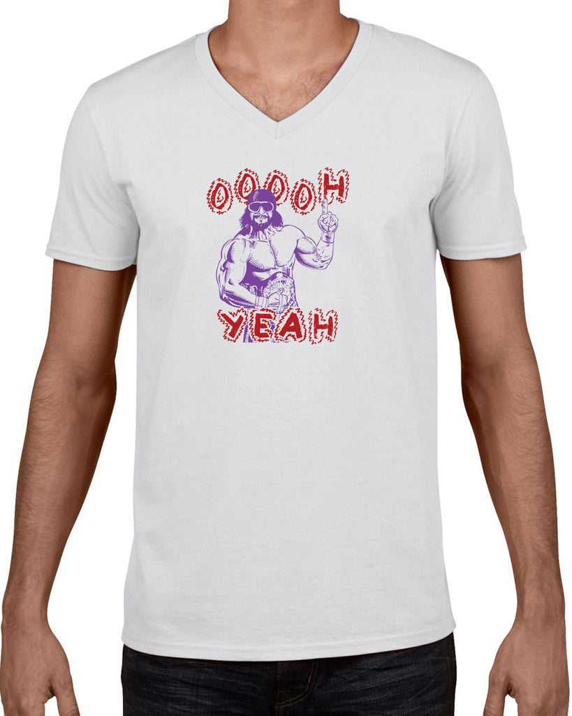 Oh Yeah Mens V-Neck Shirt Wrestling Wrestler Macho Legend Icon 80s Man College Party Vintage Retro
