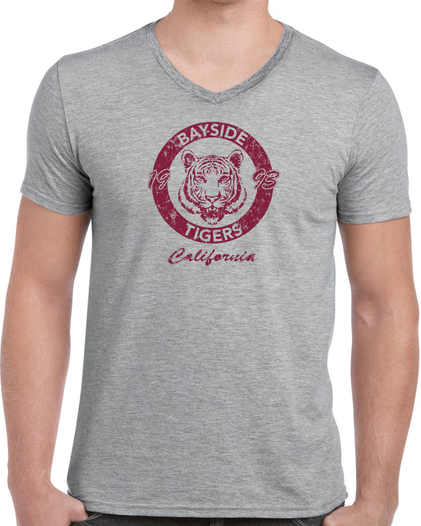Bayside Tigers Mens V-Neck Shirt Saved By The Bell Tigers Halloween Costume 90s Tv Show Zack Slater Vintage Retro