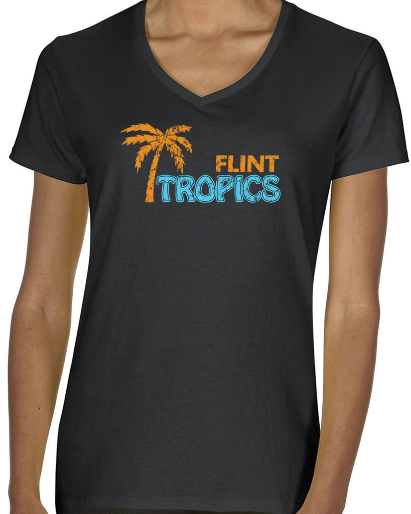 Flint Tropics Womens V-Neck Shirt Funny Semi Pro Movie Jackie Moon Basketball Jersey Uniform Halloween Costume Movie Vintage Retro
