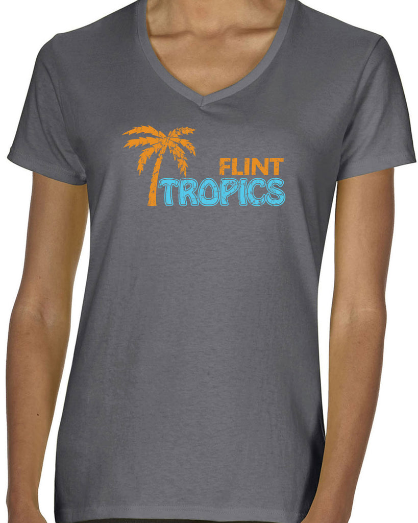 Flint Tropics Womens V-Neck Shirt Funny Semi Pro Movie Jackie Moon Basketball Jersey Uniform Halloween Costume Movie Vintage Retro