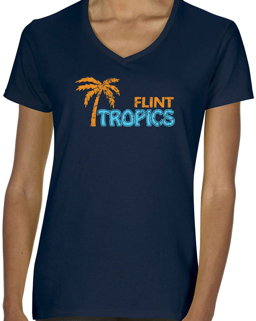 Flint Tropics Womens V-Neck Shirt Funny Semi Pro Movie Jackie Moon Basketball Jersey Uniform Halloween Costume Movie Vintage Retro
