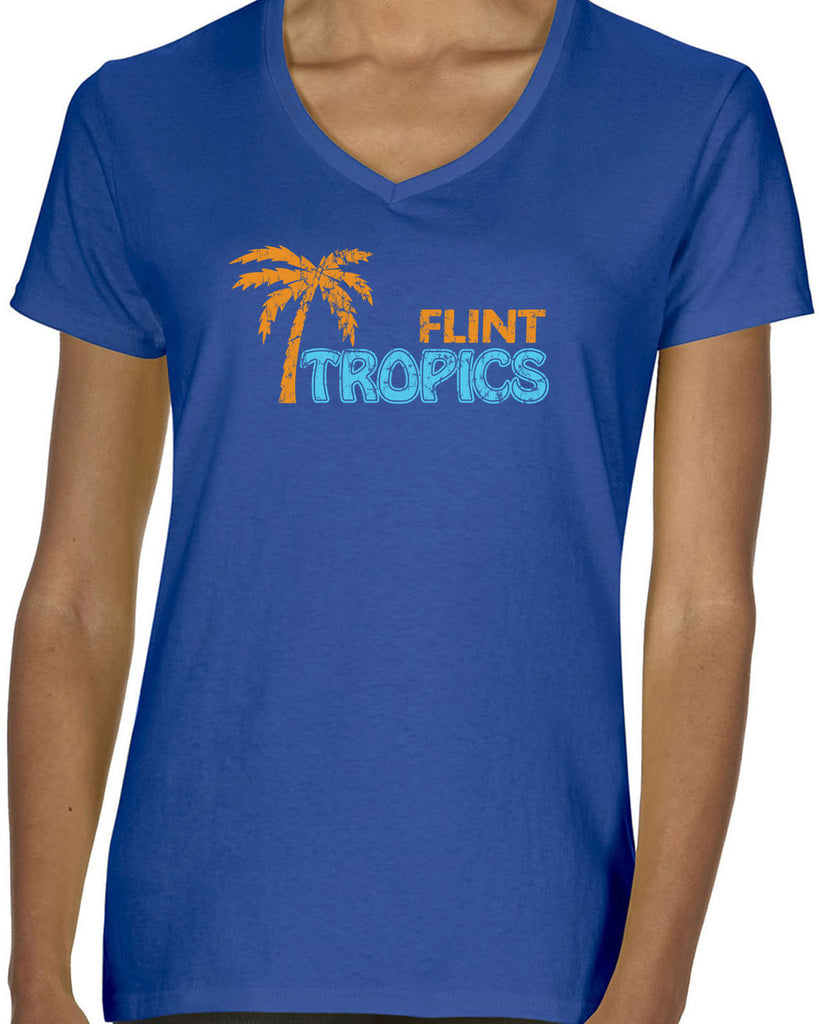 Flint Tropics Womens V-Neck Shirt Funny Semi Pro Movie Jackie Moon Basketball Jersey Uniform Halloween Costume Movie Vintage Retro
