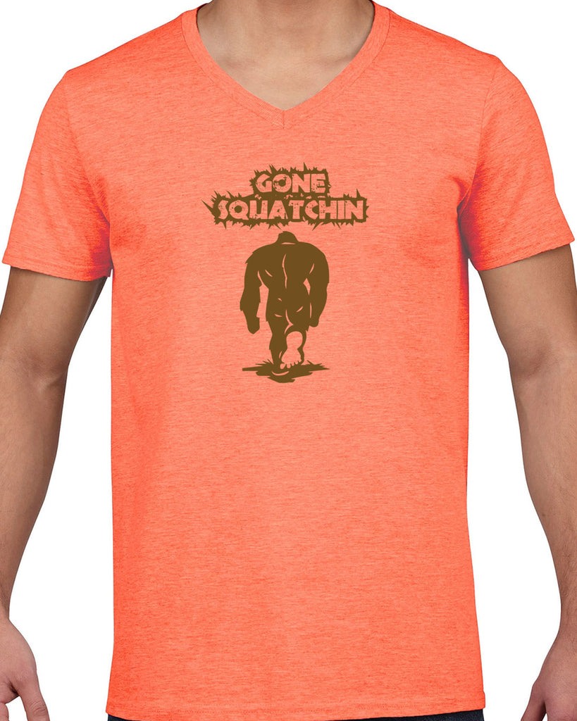 Gone Squatching Mens V-Neck Shirt Big Foot Squatchin Yeti Hunter Outdoors Funny Vintage Retro