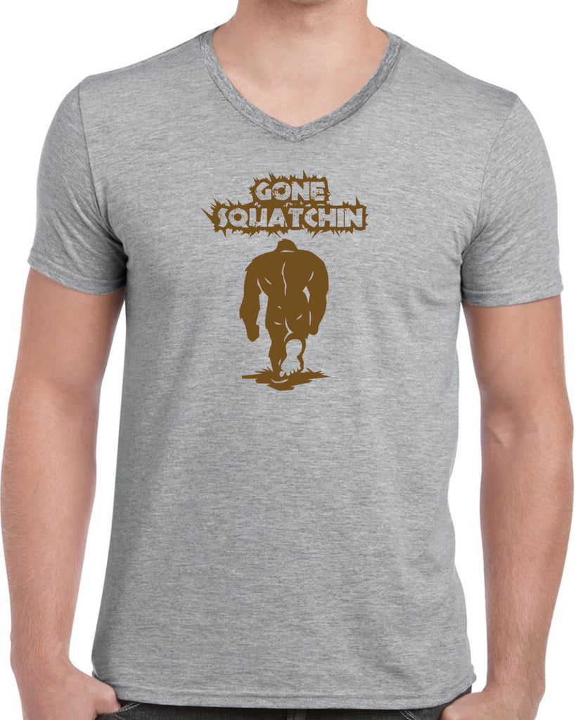 Gone Squatching Mens V-Neck Shirt Big Foot Squatchin Yeti Hunter Outdoors Funny Vintage Retro