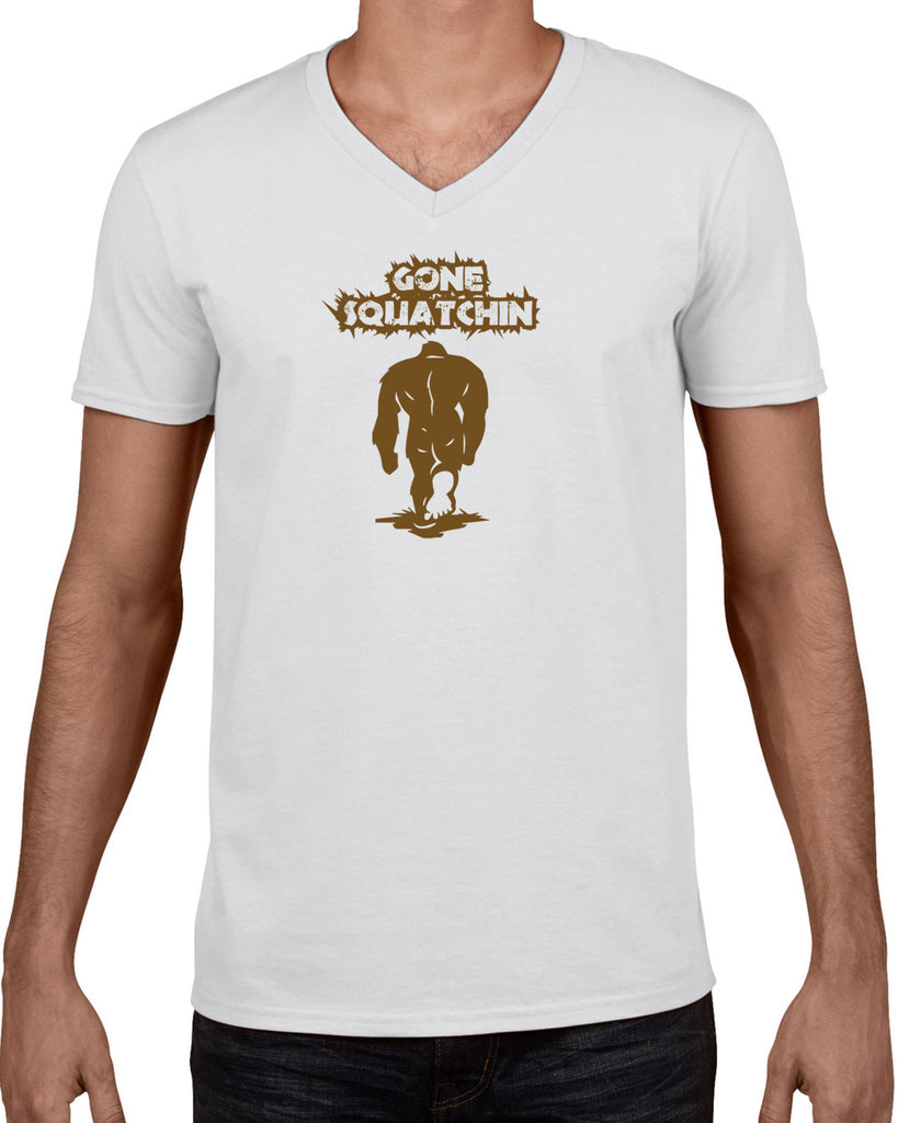 Gone Squatching Mens V-Neck Shirt Big Foot Squatchin Yeti Hunter Outdoors Funny Vintage Retro